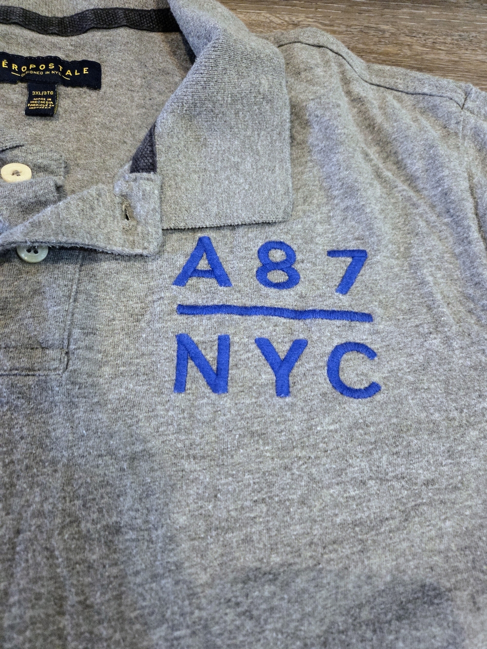 Aeropostale Grey Polo with Blue A87 NYC Embroidery